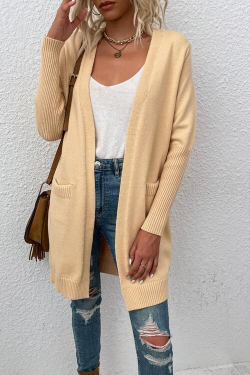 Open Front Long Sleeve Cardigan with Pockets